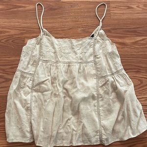 ZARA EMBROIDERED LINEN BLEND TOP WOMEN